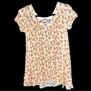 Free People Filet Crochet Designed Knit Scoop Neck Sweater